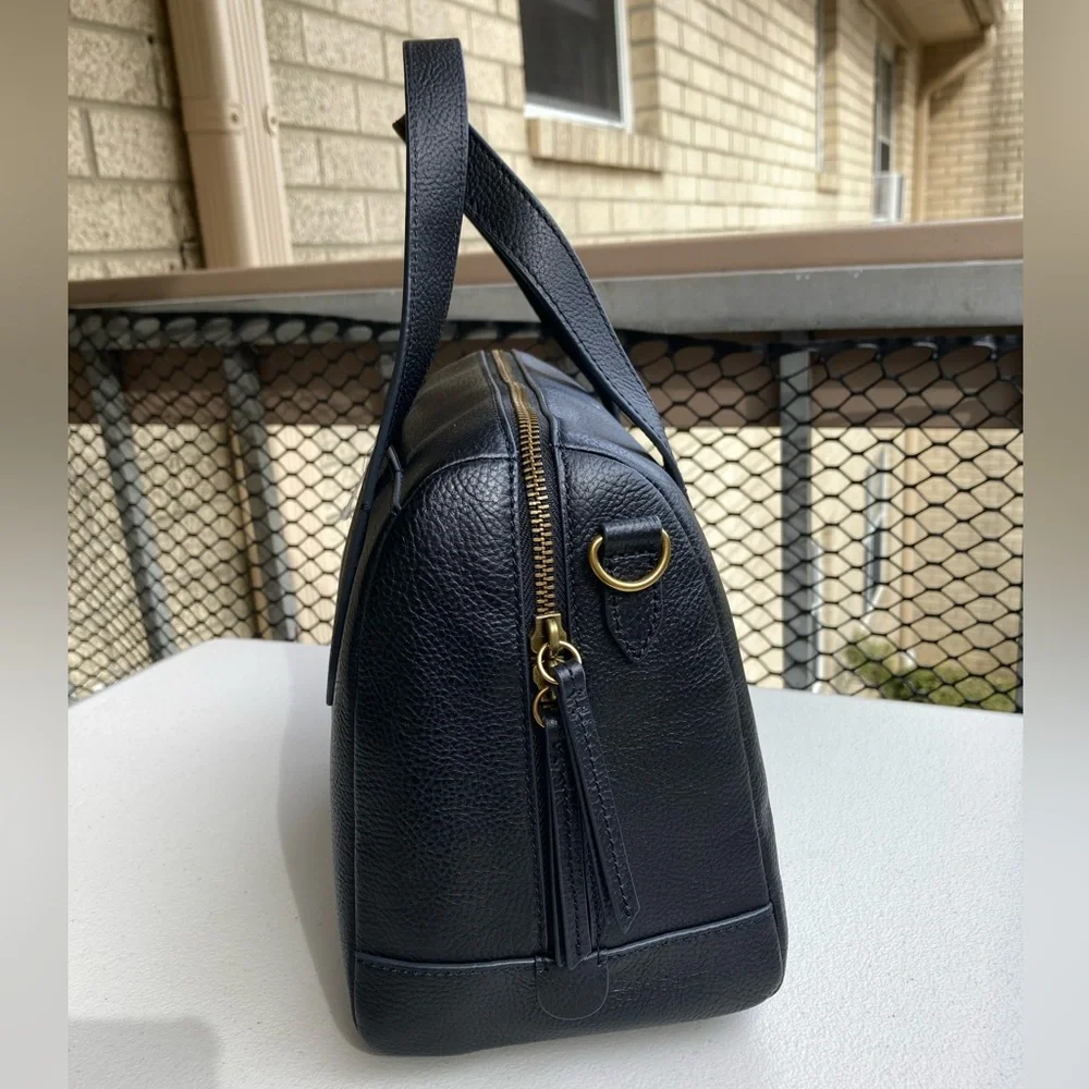 Fossil Sydney Satchel Black Pebbled Leather Hand Bag Cross Body Bag Purse NEW